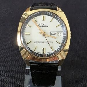 Vintage Chateau Retro TV Screen  Automatic 35mm Date Swiss Watch Runs FLAW